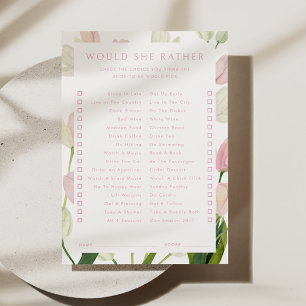 Soft Pink Tulip Bridal Would She Rather Game Card