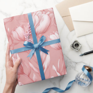 Soft Pink Tulip White Floral Pattern Wrapping Paper