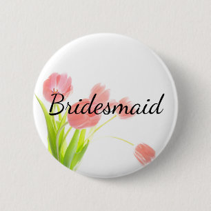 Soft Pink Tulips Bridesmaid 2 Inch Round Button