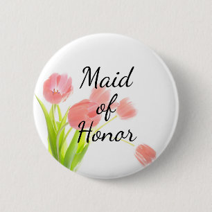 Soft Pink Tulips Made of Honour 2 Inch Round Button