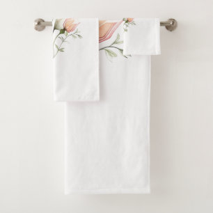 “Soft Pink Tulips” Patterned Design Bath Towel Set