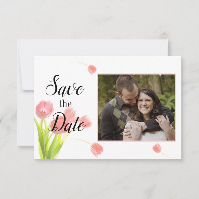Soft Pink Tulips Save The Date (Front)