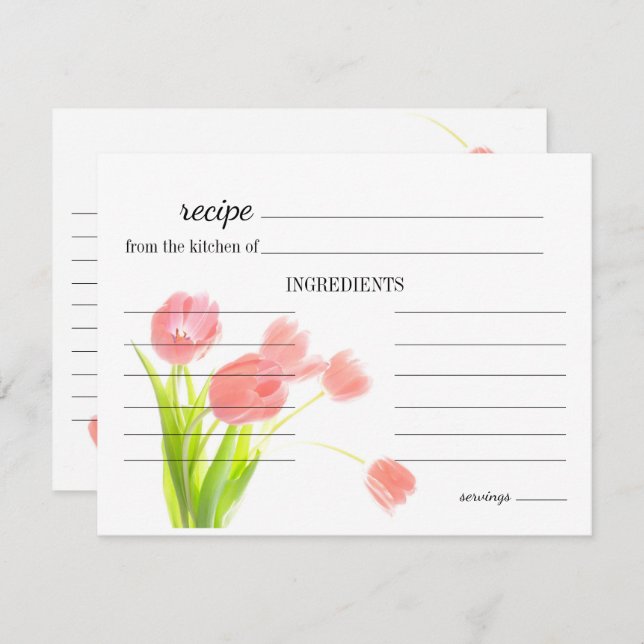 Soft Pink Tulips Wedding Recipe Card (Front/Back)