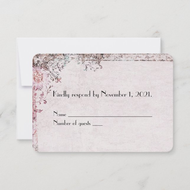 soft pink vintage floral border RSVP (Front)