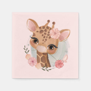 Soft Pink Watercolor Baby Giraffe Napkin