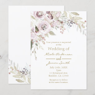 Soft Pink Watercolor Elegant Floral Wedding Bridal Invitation
