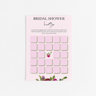 Soft Pink Watercolor Floral Bridal Shower Bingo