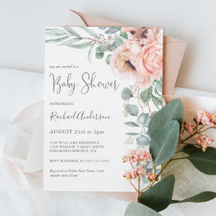 Soft Pink Watercolor Floral Girl Baby Shower Invitation