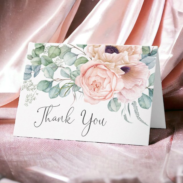 Soft Pink Watercolor Floral Thank You Card (Creator Uploaded)