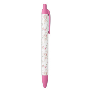 Soft Pink Watercolor Flower Pattern Black Ink Pen