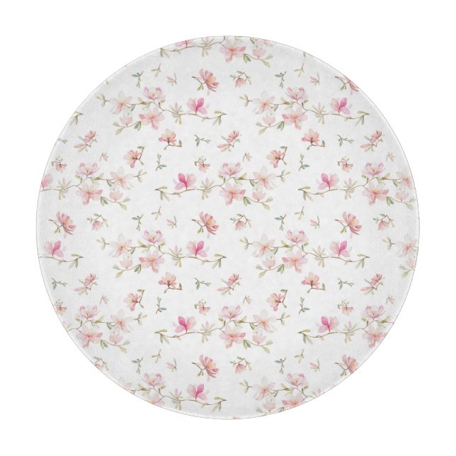 Soft Pink Watercolor Flower Pattern Cutting Board (Front)
