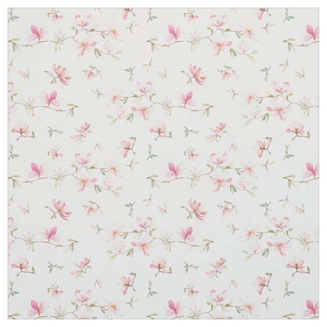 Soft Pink Watercolor Flower Pattern Fabric (Swatch)