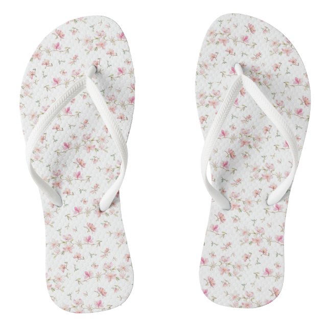 Soft Pink Watercolor Flower Pattern Flip Flops (Footbed)