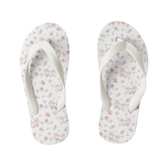 Soft Pink Watercolor Flower Pattern Kid's Flip Flops (Footbed)