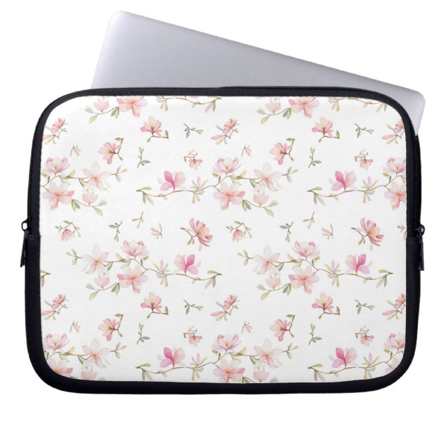 Soft Pink Watercolor Flower Pattern Laptop Sleeve (Front)