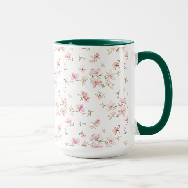 Soft Pink Watercolor Flower Pattern Mug (Right)