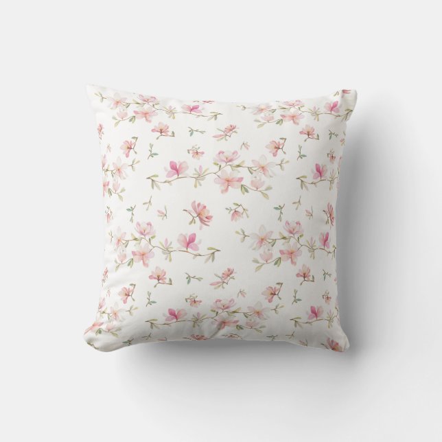 Soft Pink Watercolor Flower Pattern Throw Pillow (Front)