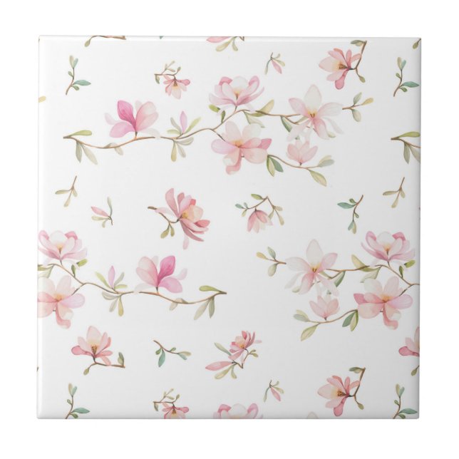 Soft Pink Watercolor Flower Pattern Tile (Front)
