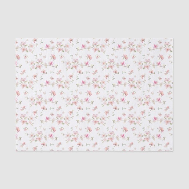 Soft Pink Watercolor Flower Pattern Tissue Paper (Front)