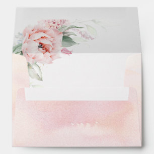 Soft Pink Watercolor Flowers and Greenery Elegant Envelope