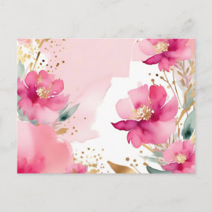 Soft Pink Watercolor Flowers With Gold Postcard
