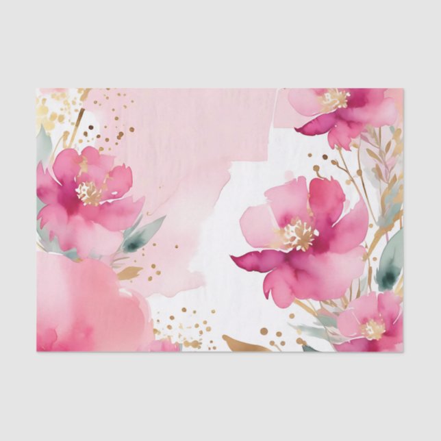 Soft Pink Watercolor Flowers With Gold Tissue Paper (Front)