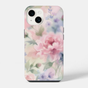 Soft Pink Watercolor Peony Floral iPhone 14 Case