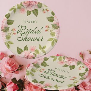 Soft Pink Watercolor Roses Bridal Shower Paper Plate