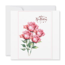 Soft Pink Watercolor Roses Flat Birthday Card