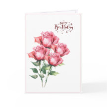 Soft Pink Watercolor Roses Folded Birthday Card
