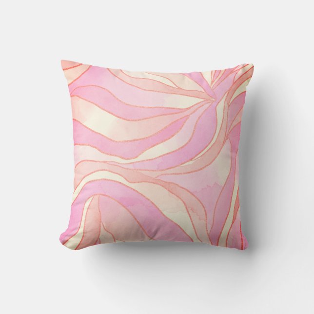Soft Pink Watercolor Wavy Abstract Throw Pillow (Front)