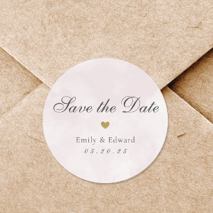Soft Pink Watercolor Wedding Save the Date Classic Round Sticker