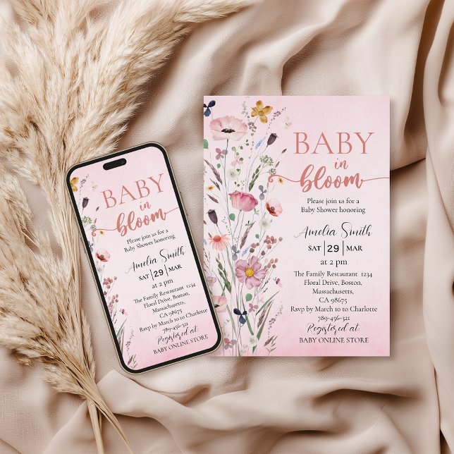 Soft Pink Watercolor Wildflower Baby Shower Invitation (Creator Uploaded)