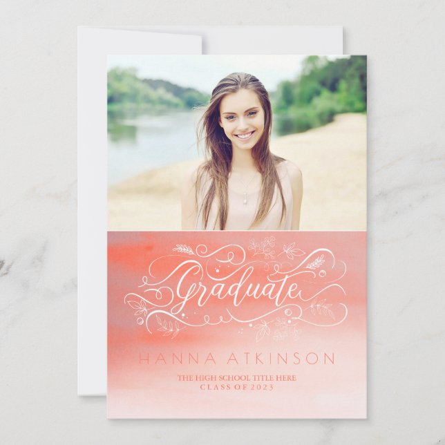 Soft Pink Watercolors Photo Graduation Invitation (Front)