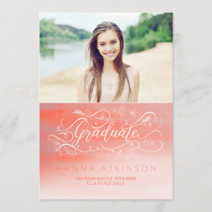 Soft Pink Watercolors Photo Graduation Invitation
