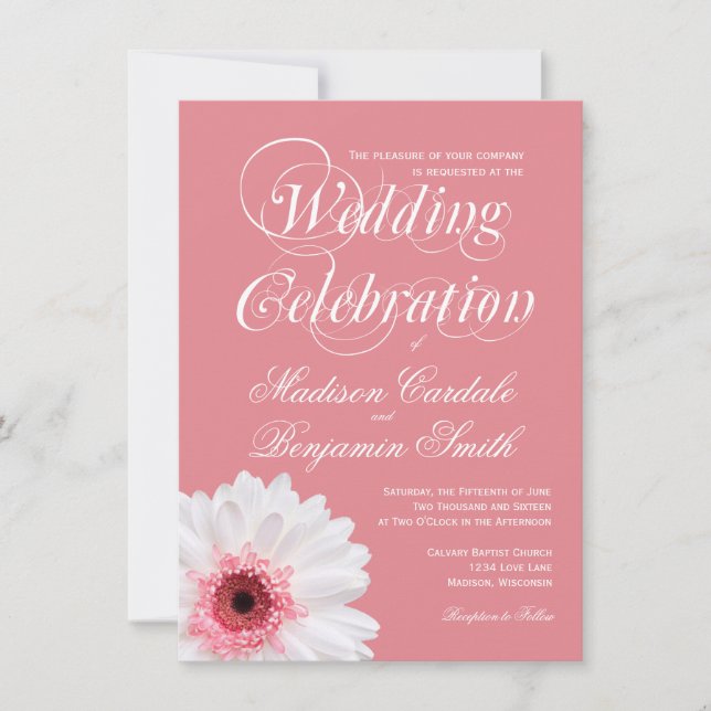 Soft Pink White Daisy Wedding Invitations (Front)