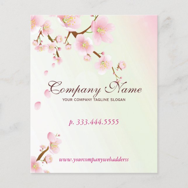 Soft Pink & White Floral Blossom Natural Spa Flyer (Front)