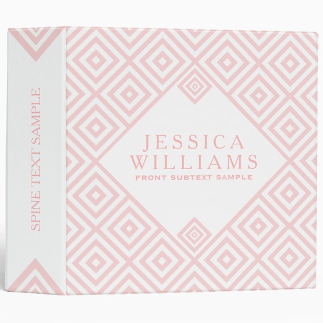 Soft Pink & White Modern Geometric Pattern Binder (Front/Spine)