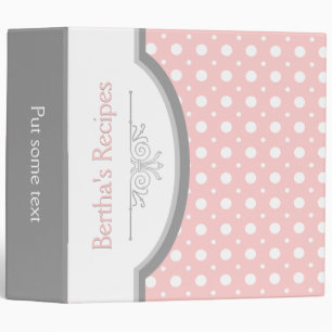 Soft pink white polka dots with frame recipe binder