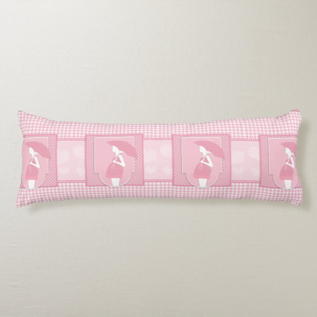 Soft Pink White Pregnant Woman with Umbrella Body Pillow (Front)