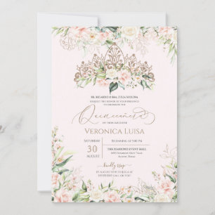 Soft Pink & White Roses Elegant Luxury Quinceanera Invitation