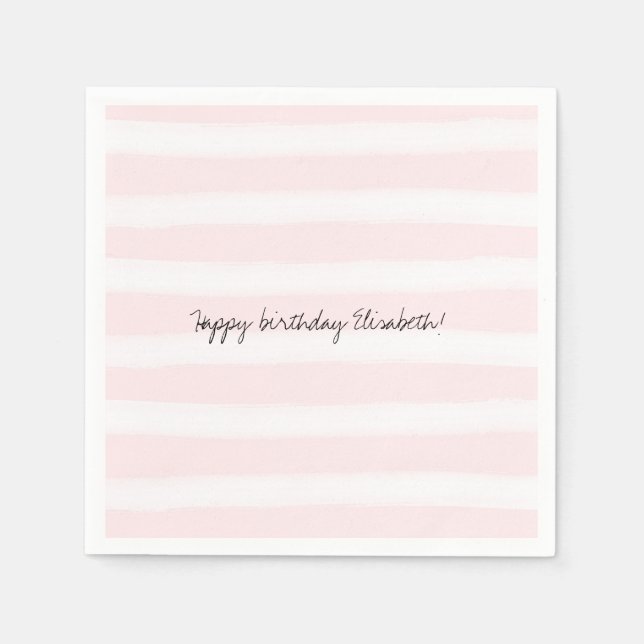 Soft Pink White Stripes Watercolor Napkin (Front)