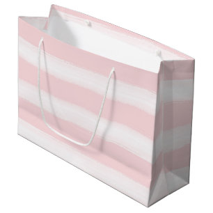 Soft Pink White Watercolor Stripes Baby Shower Large Gift Bag