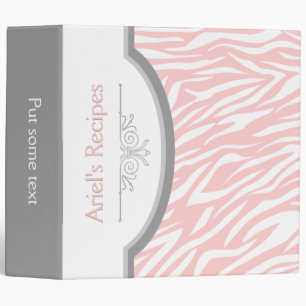 Soft pink white zebra print with frame recipe binder
