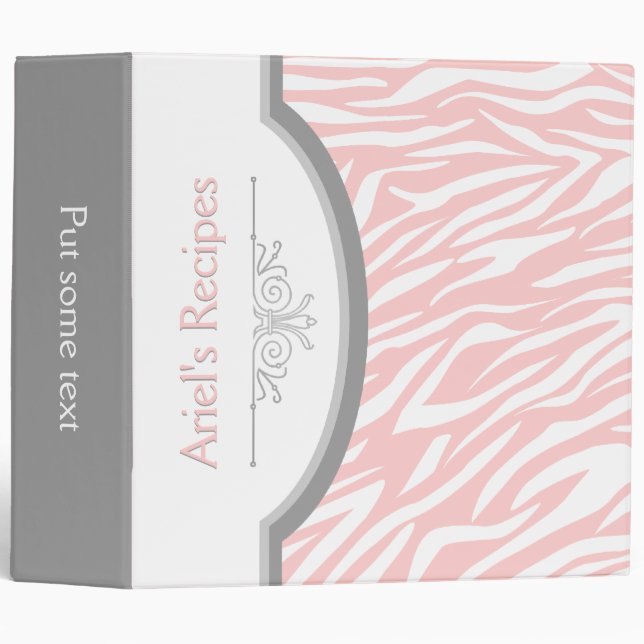 Soft pink white zebra print with frame recipe binder (Front/Spine)