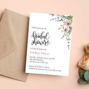 Soft Pink Wild Flowers and Greenery Bridal Shower  Invitation