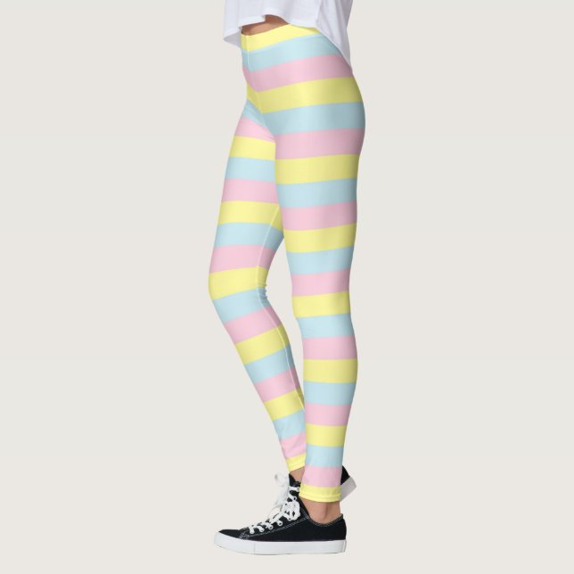 Soft Pink, Yellow and Blue Stripes Leggings (Left)