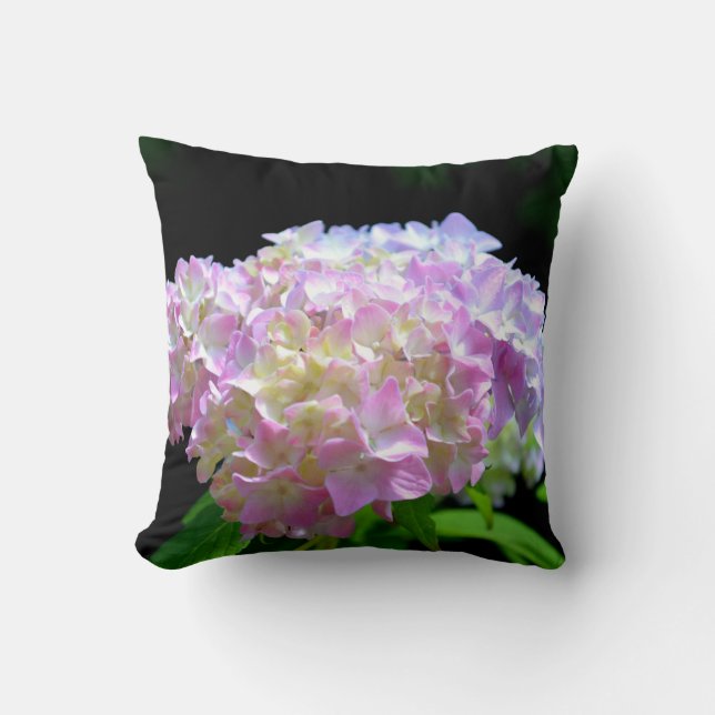 Soft pink yellow purple hydrangeas flowers throw pillow (Front)