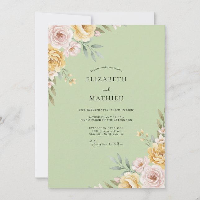 Soft Pistachio Petal Wedding Invitation (Front)