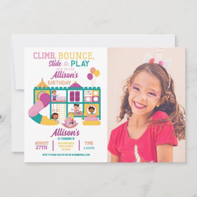 Soft Play Bounce Birthday Girls Party Photo Invitation (Front)